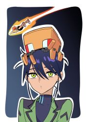 2girls absurdres amate_yuzuriha atmospheric_reentry commentary_request conch conch_(gundam) creature_on_head gundam gundam_gquuuuuux highres long_hair long_sleeves military_uniform multiple_girls nyaan_(gundam_gquuuuuux) purple_hair red_hair robot school_uniform short_hair soon_(toruto98) sweater upper_body yellow_eyes zeon