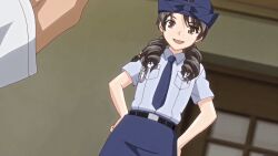 10s 1boy 1girl 2019 aged_down animated animated_gif asou_miyuri belt belt_buckle blue_shirt bow bowtie breasts buckle censored close-up clothes_lift doki_doki_little_ooya-san erection female_dominating_male hat hetero hip_focus indoors loli long_hair looking_at_viewer lowres mosaic_censoring panties peni penis police police_hat police_uniform shirt size_difference skirt skirt_lift small_breasts solo_focus spread_legs stepping_on_penis tagme underwear