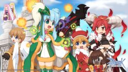 2boys 5girls :3 :d acolyte_(ragnarok_online) alternate_color animal_ears bicorne black_cape black_gloves black_shirt blonde_hair blue_eyes blue_hair blue_sclera blue_sky bow bowtie breasts brown_hair buttons cape cassock cat_ears cat_girl cleavage closed_mouth cloud coat colored_sclera copyright_notice cowboy_shot crop_top dress fake_horns feathered_wings fingerless_gloves fur-trimmed_cape fur-trimmed_coat fur-trimmed_dress fur_collar fur_trim furry furry_female garter_straps gem gloves green_cape green_dress green_eyes green_hat grey_horns hat head_wings heart_hunter_sanare high_hunter_sanare highres horns logo long_hair long_sleeves looking_at_another looking_to_the_side louise_(ragnarok_online) lude_(ragnarok_online) medium_breasts multiple_boys multiple_girls official_alternate_costume official_art official_wallpaper open_mouth pink_gemstone pink_hair plume pom_pom_(clothes) purple_dress ragnarok_online red_bow red_bowtie red_coat red_hair red_hat scythe shadow_chaser_(ragnarok_online) shirt short_dress short_hair sidelocks sky smile summoner_(ragnarok_online) two-sided_cape two-sided_fabric two-tone_dress very_long_hair waist_cape warlock_(ragnarok_online) white_cape white_dress white_wings wings yuichirou