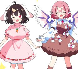 2girls breasts commission inaba_tewi large_breasts masakamea multiple_girls mystia_lorelei simple_background skeb_commission touhou white_background