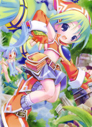 2girls green_hair highres lolo_(tenerezza) midriff miniskirt multiple_girls pop roro_(tenerezza) skirt tenerezza tenerezza_(character)