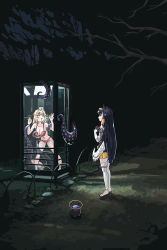2girls absurdres against_glass blonde_hair blue_eyes blunt_bangs blush bra breasts cheek_squash cleavage feathered_wings gradient_hair gurumie halo highres hololive hololive_english long_hair low_wings medium_breasts mole mole_on_breast multicolored_hair multiple_girls navel necktie night ninomae_ina&#039;nis ninomae_ina&#039;nis_(1st_costume) orange_hair panties phone_booth platform_clogs pointy_ears purple_hair saliva screen_light sidelocks single_thighhigh slimy straight_hair takodachi_(ninomae_ina&#039;nis) tentacle_grab tentacle_hair tentacles tentacles_under_clothes thighhighs tree underwear vending_machine very_long_hair virtual_youtuber watson_amelia white_wings wings