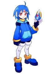 Rule 34 | 1boy, blue hair, facial mark, forehead mark, hood, hoodie, mega man (series), mega man zx, mega man zx advent, model l, omeehayo, red eyes, short hair, tagme, thetis (mega man)