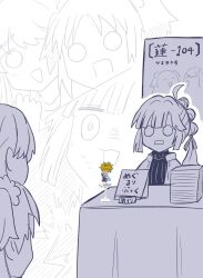 3girls :d @_@ ^_^ absurdres ahoge anyoji_hime blunt_bangs closed_eyes comiket commentary_request empty_eyes fang flower fujishima_megumi greyscale hair_flower hair_ornament hair_ribbon hatching_(texture) highres jacket link!_like!_love_live! long_hair love_live! manga_(object) mira-cra_park! monochrome multi-tied_hair multiple_girls open_clothes open_jacket open_mouth osawa_rurino parted_bangs ponytail rectangular_mouth ribbed_sweater ribbon shirt sidelocks skin_fang smile split_mouth surprised sweat sweater swept_bangs t-shirt table translation_request turn_pale turtleneck turtleneck_sweater twintails virtual_youtuber watage_modoki