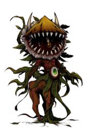 1boy absurdres bell brown_hat commentary_request cowbell distortion_(project_moon) dongrang_(project_moon) facing_viewer full_body green_eyes hat highres horns leaf limbus_company looking_at_viewer male_focus peccatulum_gulae project_moon simple_background solo taur white_background yatsumeunagi