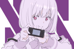 game_boy_micro gridman_universe handheld_game_console kueru red_eyes shinjou_akane smile ssss.gridman