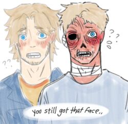 Rule 34 | 1boy, 2024, blonde hair, blue eyes, blush, comic, curly (mouthwashing), curly (post-crash) (mouthwashing), curly (pre-crash) (mouthwashing), davriann, embarrassed, english text, mouthwashing, short hair, speech bubble, twitter