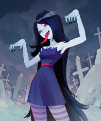 1girl adventure_time fangs highres lavelis long_tongue marceline_abadeer smile striped_leggings tagme tongue