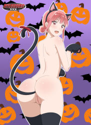 1girl anal anal_object_insertion animal_ears ao_no_hako ass black_thighhighs chouno_hina fake_animal_ears fake_tail leozurcxxx nude object_insertion pink_eyes pink_hair pussy short_hair solo tail thighhighs