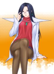 Rule 34 | 1girl, absurdres, black pantyhose, breasts, crossed legs, earrings, glasses, highres, jewelry, justice gakuen, large breasts, lipstick, long hair, looking at viewer, makeup, minazuki kyouko, miura hajime, nail polish, pantyhose, solo