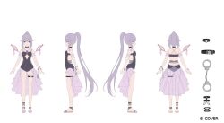 Rule 34 | 1girl, anklet, black one-piece swimsuit, breasts, buckle, casual one-piece swimsuit, choker, cuffs, full body, gem, handcuffs, heart, heart choker, high ponytail, hololive, hololive english, holonatsu paradise, jewelry, koseki bijou, koseki bijou (holonatsu paradise), long hair, metal wings, multiple views, official alternate costume, official alternate hairstyle, one-piece swimsuit, ponytail, purple eyes, purple gemstone, purple hair, sandals, shuvi (shuvi1125), simple background, small breasts, snap-fit buckle, solo, swimsuit, thigh strap, turnaround, very long hair, virtual youtuber, white background