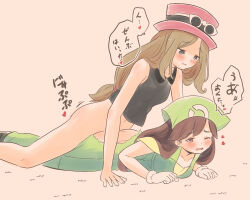 1girl azumanishiki blush bottomless clothed_sex futa_with_female futanari hat highres lying nintendo non-web_source on_stomach pokemon pokemon_breeder_(pokemon) pokemon_xy prone_bone serena_(pokemon) sex sex_from_behind sex_through_torn_clothes simple_background sunglasses torn_clothes