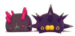 animal_focus cheek_press full_body gen_7_pokemon gen_8_pokemon highres nintendo no_humans pincurchin pink_eyes pokemon pokemon_(creature) pokemon_focus pyukumuku shadow simple_background spikes symbol-shaped_pupils tonerico_swt triangle-shaped_pupils white_background yellow_eyes
