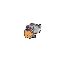 Rule 34 | chibi, cyborg, digimon, digimon (creature), dinosaur, helmet, metalgreymon, purple wings, red hair, short hair, simple background, white background, wings, youzaiyouzai112