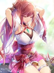 1girl breasts female_focus glimmer_(xenoblade) highres large_breasts long_hair ponytail red_hair solo ui_frara very_long_hair xeno_(series) xenoblade_chronicles_(series) xenoblade_chronicles_3