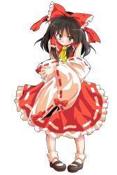 1girl alphes_(style) ascot black_eyes black_hair black_shoes blush bow commentary_request dairi detached_sleeves dress full_body hair_bow hair_tubes hakurei_reimu large_variant_set long_sleeves looking_at_viewer parody parted_lips pigeon-toed red_bow red_dress shoes solo style_parody tachi-e touhou transparent_background variant_set wide_sleeves