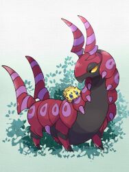 Rule 34 | antennae, artist name, blue eyes, gen 5 pokemon, highres, joltik, looking at another, nintendo, no humans, pokemon, pokemon (creature), saki pokeoekaki, scolipede, yellow eyes, yellow fur