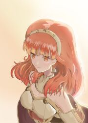 Rule 34 | 1girl, armor, blacklegend05z, breastplate, cape, celica (fire emblem), choker, earrings, fire emblem, fire emblem echoes: shadows of valentia, highres, jewelry, long hair, looking to the side, nintendo, princess, red eyes, red hair, tiara, white armor