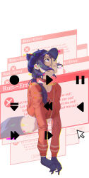 1girl absurdres animal_ear_headwear blue_eyes blue_gloves blue_hair blue_hat blue_skirt newsboy_cap choker cool_mita_(miside) cropped_shirt cursor english_text error_message fake_animal_ears fast_forward_button gloves hat highres long_hair long_sleeves looking_up low_ponytail luo_chen_(user_frxw8842) midriff miside mita_(miside) pause_button play_button ponytail red_choker red_shirt shirt skirt solo window_(computing)