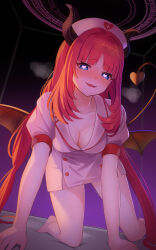 1girl blue_eyes breasts cleavage ewaaawa genshin_impact highres long_hair looking_at_viewer nilou_(genshin_impact) nurse red_hair smile solo