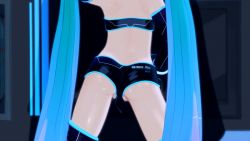 1girl 3d animated animated_gif ass ass_shake dancing green_hair gs-mantis hatsune_miku loli long_hair short_shorts shorts solo strapless suggestive_fluid thighs tube_top twintails vocaloid