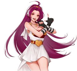 asamiya_athena dress hair_ornament psycho_soldier purple_eyes purple_hair snk star_(symbol) star_hair_ornament the_king_of_fighters white_dress