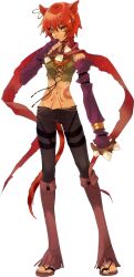 1girl groin highres midriff pants red_hair shining_(series) shining_force_feather slippers tagme tattoo teeda_(shining_force_feather)