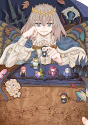 1boy 6+girls artoria_caster_(fate) artoria_pendragon_(fate) aurora_(fate) baobhan_sith_(fate) baobhan_sith_(first_ascension)_(fate) barghest_(fate) black_bow blonde_hair blue_eyes bow cnoc_na_riabh_(fate) crown fate/grand_order fate_(series) hair_between_eyes hair_bow kazuradrop_(fate) long_hair medb_(fate) melusine_(fate) morgan_le_fay_(fate) multiple_girls murian_(fate) oberon_(fate) oberon_(first_ascension)_(fate) pink_hair polearm ponytail purple_hair short_hair spear staff tiara weapon white_hair