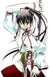 bad_id bad_pixiv_id black_hair hair_ribbon japanese_clothes katana moonsorrow original ponytail ribbon solo sword weapon
