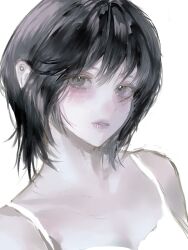1girl bare_shoulders black_hair collarbone grey_eyes highres iggy.m looking_at_viewer original parted_lips piercing portrait sketch solo upper_body white_background