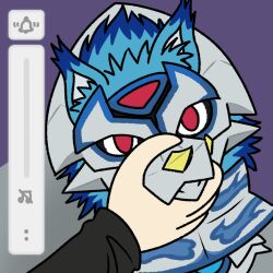 Rule 34 | 2boys, armor, closed mouth, digimon, digimon (creature), digimon seekers, fenriloogamon, meme, multiple boys, nagasumi eiji, pov cheek grabbing (meme), red eyes, wolf