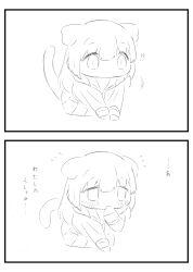 1girl animal_ears bang_dream! cat_ears cat_girl cat_tail chibi chibi_only greyscale highres kanade_(kanade_3344) long_sleeves monochrome shirokane_rinko simple_background tail translation_request white_background