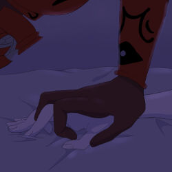 Rule 34 | 2boys, armor, bed, dim lighting, hand focus, hand grab, hand over another&#039;s hand, kamen rider, kamen rider den-o (series), male focus, momotaros, monster, monster boy, monster on male, multiple boys, nogami ryoutarou, on bed, oni, pov, red armor, yaoi
