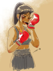 Rule 34 | 1girl, boxing, boxing gloves, boxing shorts, chutohampa, highres, ponytail, shorts, sweat, sweatdrop, tagme