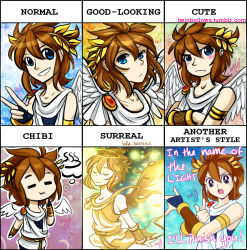 Rule 34 | ahoge, angel, angel wings, bishoujo senshi sailor moon, bishoujo senshi sailor moon (first season), blue eyes, blush, chibi, chuiceturdz, collarbone, halo, kid icarus, kid icarus uprising, laurel crown, looking at viewer, male focus, nintendo, open mouth, pit (kid icarus), signature, smile, tadano kazuko (style), tsuki ni kawatte oshioki yo, wings