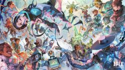 1other 6+boys 6+girls ^_^ abs absurdres ambiguous_gender android animification apex_legends ash_(titanfall_2) assault_visor bangalore_(apex_legends) bat_(animal) bird black_bodysuit black_footwear black_gloves black_hair black_jacket black_sclera bloodhound_(apex_legends) blue_gloves blue_hair blue_jacket blue_lips bodysuit boots braid brown_eyes brown_hair brown_tank_top catalyst_(apex_legends) caustic_(apex_legends) classic_revenant clenched_hand clenched_teeth closed_eyes clothing_cutout colored_sclera cropped_jacket crossed_arms crow crypto_(apex_legends) dark-skinned_female dark-skinned_male dark_skin detached_sleeves double_bun echo_(apex_legends) everyone eyebrow_piercing eyepatch face_piercing facial_hair falling fingerless_gloves firing floating flying fuse_(apex_legends) gibraltar_(apex_legends) gloves goggles goggles_on_head green_vest grey_shorts gun hack_(apex_legends) hair_behind_ear hair_bun hand_on_own_cheek hand_on_own_face hat hazmat_suit highres holding holding_gun holding_staff holding_weapon hood hood_up horizon_(apex_legends) humanoid_robot instrument iwamoto_zerogo jacket jetpack jumpsuit leaning_forward lifeline_(apex_legends) loba_(apex_legends) mad_maggie_(apex_legends) mask mechanical_legs mirage_(apex_legends) mouth_mask multicolored_hair multiple_boys multiple_girls music mustache navel newcastle_(apex_legends) non-humanoid_robot octane_(apex_legends) official_art one-eyed open_hand orange_bodysuit orange_eyes orange_jumpsuit pathfinder_(apex_legends) piercing playing_instrument rampart_(apex_legends) rebreather red_hair revenant_(apex_legends) robot seer_(apex_legends) short_hair shorts shoulder_cutout side_ponytail simulacrum_(titanfall) single_hair_bun smile soul_patch spacesuit spiked_gloves staff streaked_hair tank_top teeth trumpet twin_braids ukulele valkyrie_(apex_legends) vantage_(apex_legends) vest wattson_(apex_legends) weapon white_jacket wraith_(apex_legends)