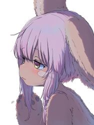 1other absurdres blush body_fur brown_eyes brown_fur commentary from_side furry grey_hair highres horizontal_pupils made_in_abyss nanachi_(made_in_abyss) other_focus parted_lips portrait profile sekaineko_001 short_hair sidelocks solo topless_other white_background