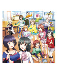 6+girls artbook asaka_karin black_hair black_pantyhose blonde_hair blue_eyes blue_skirt bra broom brown_hair cleaning emma_verde fang freckles green_hair green_shirt grey_eyes grey_hair grey_pantyhose grey_shirt hair_ornament hat highres holding holding_mop jacket konoe_kanata long_hair love_live! love_live!_nijigasaki_high_school_idol_club medium_hair mia_taylor mifune_shioriko miyashita_ai mop multiple_girls nakasu_kasumi non-web_source official_art orange_eyes osaka_shizuku pants pantyhose pink_bra pink_eyes pink_hair pink_pants pink_skirt purple_eyes purple_hair purple_jacket purple_shirt red_eyes red_jacket shirt short_hair skirt tennoji_rina thighhighs uehara_ayumu underwear white_jacket white_thighhighs yellow_eyes yellow_jacket yellow_skirt yuki_setsuna zettai_ryouiki zhong_lanzhu