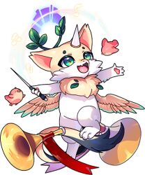 1other amdusias_(dragon_village) animal bird conductor_baton dragon dragon_village_(series) dragon_village_collection feathered_wings furry game_cg green_eyes horns instrument lowres neck_fur official_art outstretched_arms single_horn spread_arms third-party_source transparent_background trumpet wings yellow_wings