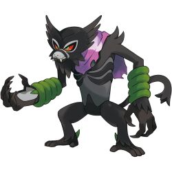 artist_request colored_sclera fangs full_body gen_8_pokemon green_eyes mythical_pokemon nintendo nostrils official_art pokemon pokemon_(creature) pokemon_focus pokemon_swsh purple_scarf red_sclera scarf sharp_teeth solo standing teeth third-party_source torn_clothes torn_scarf transparent_background zarude zarude_(dada)