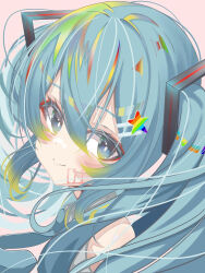1girl aqua_eyes aqua_hair from_side hatsune_miku highres long_hair o_831_o smile solo star_(symbol) twintails upper_body vocaloid