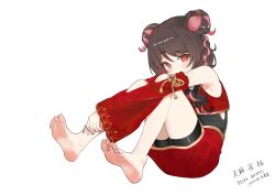 Rule 34 | absurdres, barefoot, black hair, blush, commission, detached sleeves, double bun, feet, full body, hair bun, highres, indie virtual youtuber, kagemoe1003, knees up, long sleeves, looking at viewer, multicolored hair, orange eyes, pink hair, red skirt, second-party source, simple background, sitting, skeb commission, skirt, soles, streaked hair, tenma suzume, virtual youtuber, white background, wide sleeves