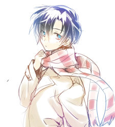 Rule 34 | 00s, 1boy, alternate hair color, blue eyes, blue hair, clannad, coat, male focus, satomi yoshitaka, scarf, short hair, solo, sunohara youhei
