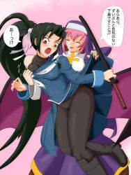 Rule 34 | 2girls, arcana heart, clarice di lanza, clothes lift, doryu0, multiple girls, skirt, skirt flip, skirt lift, smile, tokinomiya kamui, translation request, yuri