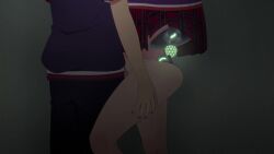 1boy 1girl agatsuma_makina akutsu_eita android animated anime_screenshot blue_eyes blush breasts brown_hair disembodied_leg face_to_breasts glasses highres kakushite!_makina-san!! large_breasts long_hair orange_hair panties pants pink_hair purple_panties purple_vest red_hair red_skirt robot_girl school_uniform shirt skirt sound tagme thighs twintails underwear vest video white_shirt