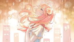 Rule 34 | 1girl, ahoge, blurry, bokeh, building, commentary request, depth of field, duplicate, expressionless, facing up, floating hair, flower, from side, glow (vocaloid), hair flower, hair ornament, hanatan, hands on own chest, indie utaite, indie virtual youtuber, long hair, looking up, neckerchief, official art, parody, parted lips, pink hair, pink neckerchief, pink sailor collar, pixel-perfect duplicate, profile, rain, sailor collar, sailor shirt, school uniform, shirt, short sleeves, solo, summer uniform, upper body, utaite, virtual youtuber, water drop, white shirt, yellow eyes, yellow flower, yuuka nonoko