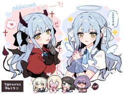 Rule 34 | 6+girls, :p, akanbe, angel, angel wings, ave mujica (bang dream!), bang dream!, bang dream! it&#039;s mygo!!!!!, black hair, blank eyes, blonde hair, blue eyes, blue hair, blush, brooch, cellphone, commentary, demon, demon horns, demon tail, demon wings, dual persona, eyelid pull, gloves, green eyes, green hair, halo, head steam, highres, horns, jewelry, kyou 039, long hair, medium hair, misumi uika, multiple girls, oblivionis (bang dream!), own hands clasped, own hands together, phone, purple eyes, purple hair, red shirt, shirt, smile, tail, teardrop, togawa sakiko, tongue, tongue out, traditional halo, translated, wakaba mutsumi, white shirt, wings, yahata umiri, yellow eyes, yuutenji nyamu