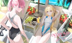 2boys ammo21204760 ar-15 ass assault_rifle black_one-piece_swimsuit blonde_hair blue_eyes blue_one-piece_swimsuit bolt_action commentary_request competition_swimsuit cup dated day drinking_glass girls&#039;_frontline gun hair_intakes highleg highleg_one-piece_swimsuit holding holding_cup long_hair looking_at_viewer multiple_boys one-piece_swimsuit pink_hair ponytail pool reclining red_eyes rifle scope sidelocks smile sniper_rifle st_ar-15_(girls&#039;_frontline) sv-98 sv-98_(girls&#039;_frontline) swimsuit two-tone_one-piece_swimsuit weapon white_one-piece_swimsuit