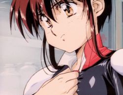 1990s_(style) 1girl animated animated_gif anime_screenshot bandages bodysuit breasts brown_hair covered_erect_nipples female_focus indoors lowres nipples plastic_little retro_artstyle reversed short_hair solo tita_mu_koshigaya undressing unzipped unzipping urushihara_satoshi yellow_eyes
