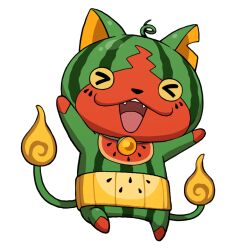 cat closed_eyes fire flame-tipped_tail full_body haramaki multiple_tails no_humans notched_ear official_art open_mouth simple_background solo standing suikanyan tail third-party_source transparent_background two_tails youkai_(youkai_watch) youkai_watch youkai_watch_2